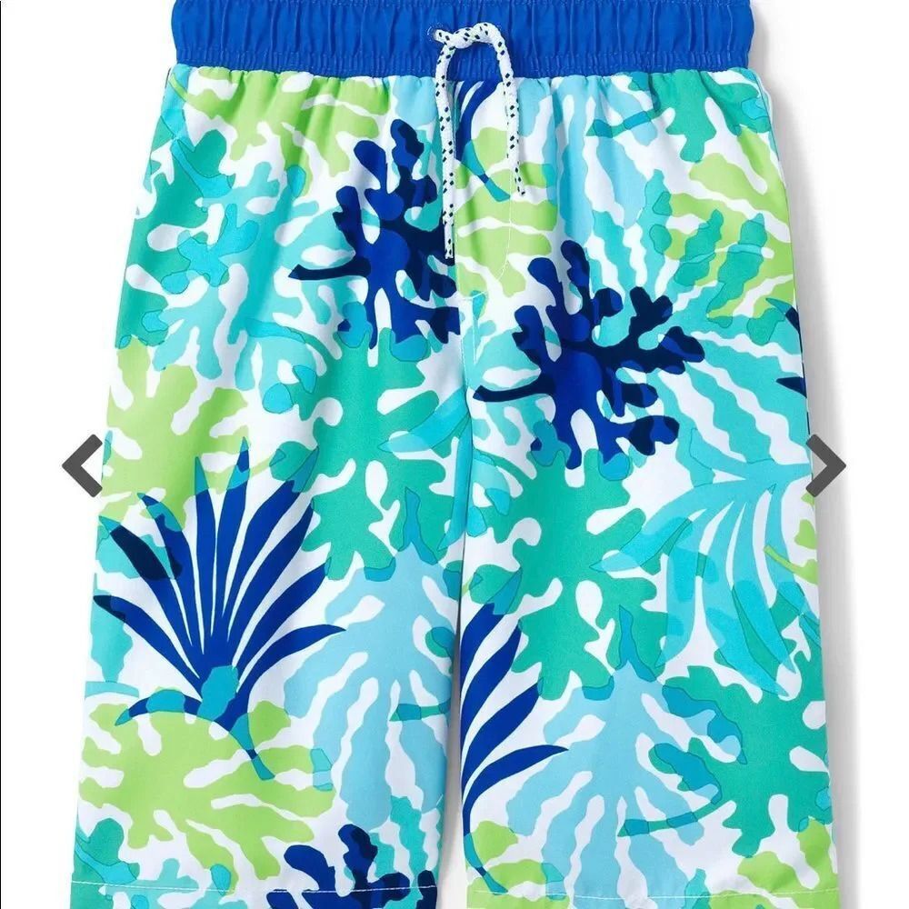 Lands’ End Blue & Green Sea Coral Boys Swim Trunks With SPF 50 in Size S NWT